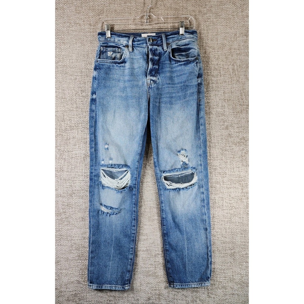 FRAME Le Original High Rise Button Fly Distressed Jeans Womens 26 Light Denim